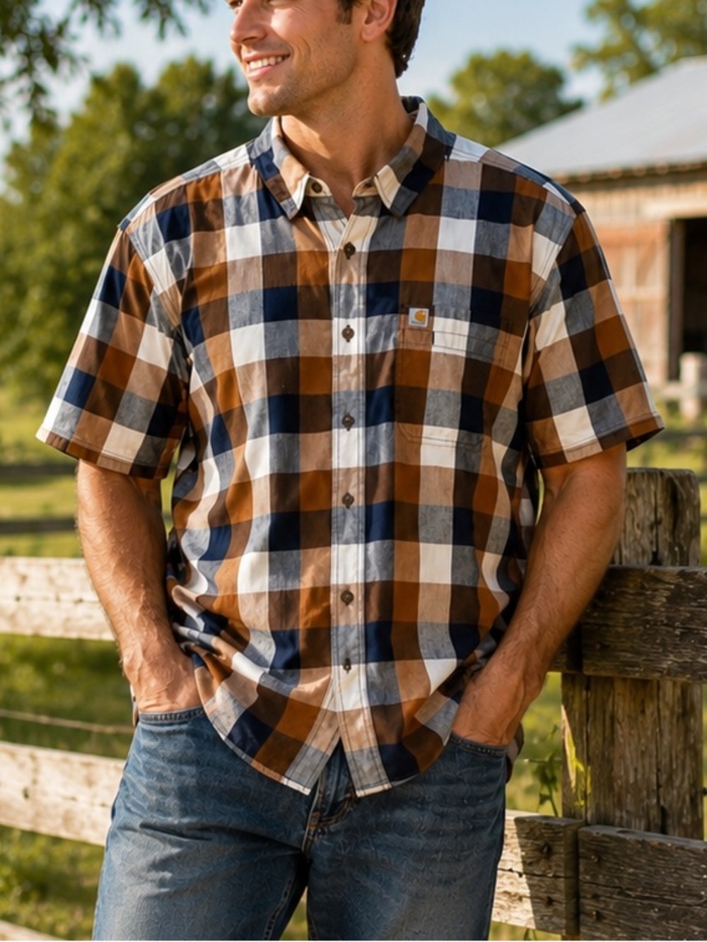 Carhartt Men’s 2XL Relaxed Fit Plaid Short Sleeve Button Down Shirt